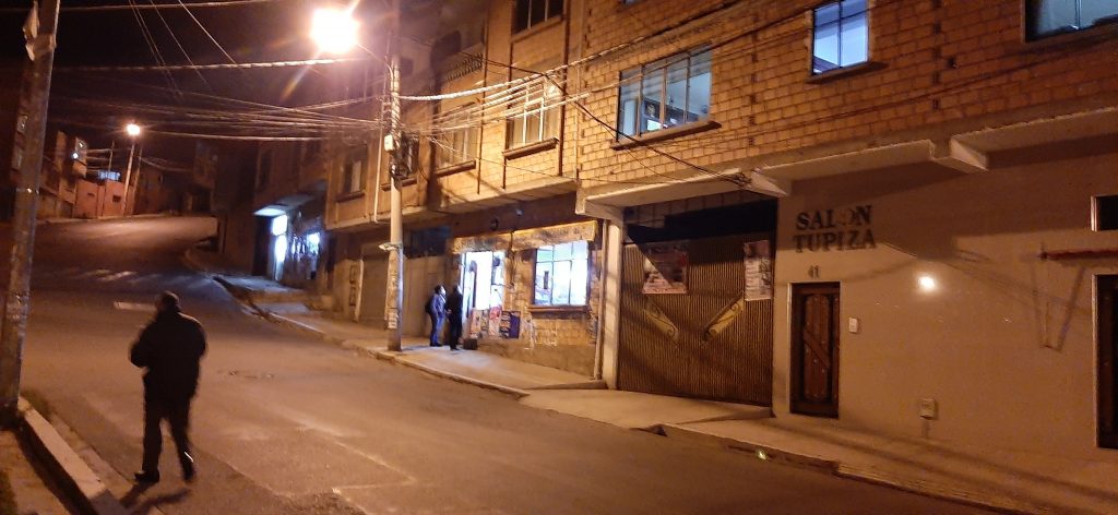 A street at night in a remote and risky neighborhood of La Paz city
