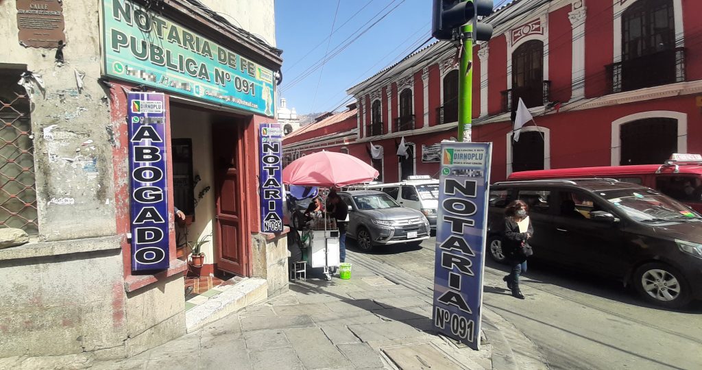 Public notary office located in the Central Zone of La Paz Bolivia